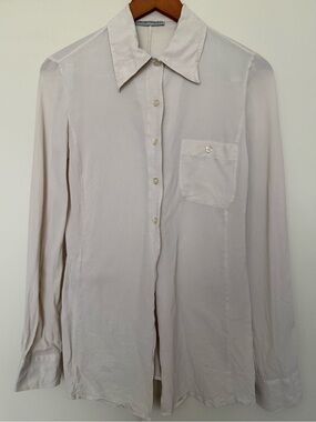 Vintage Emporio Armani Silk Made in Italy Button-Up Slim Dress Shirt Off White M